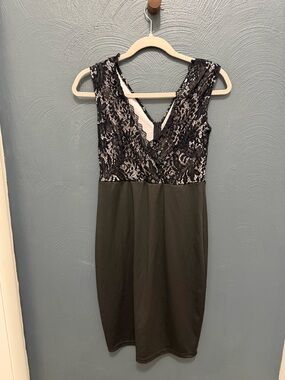 Sleeveless Black Lace-Top Cocktail Dress